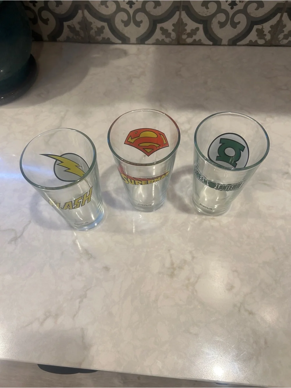 Set of 3 DC Comics Superhero Pint Glasses - Flash, Superman, Green Lantern- EUC